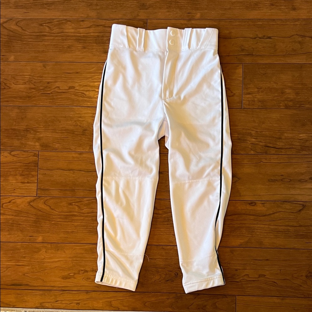 Youth White Baseball Pants with Black Piping